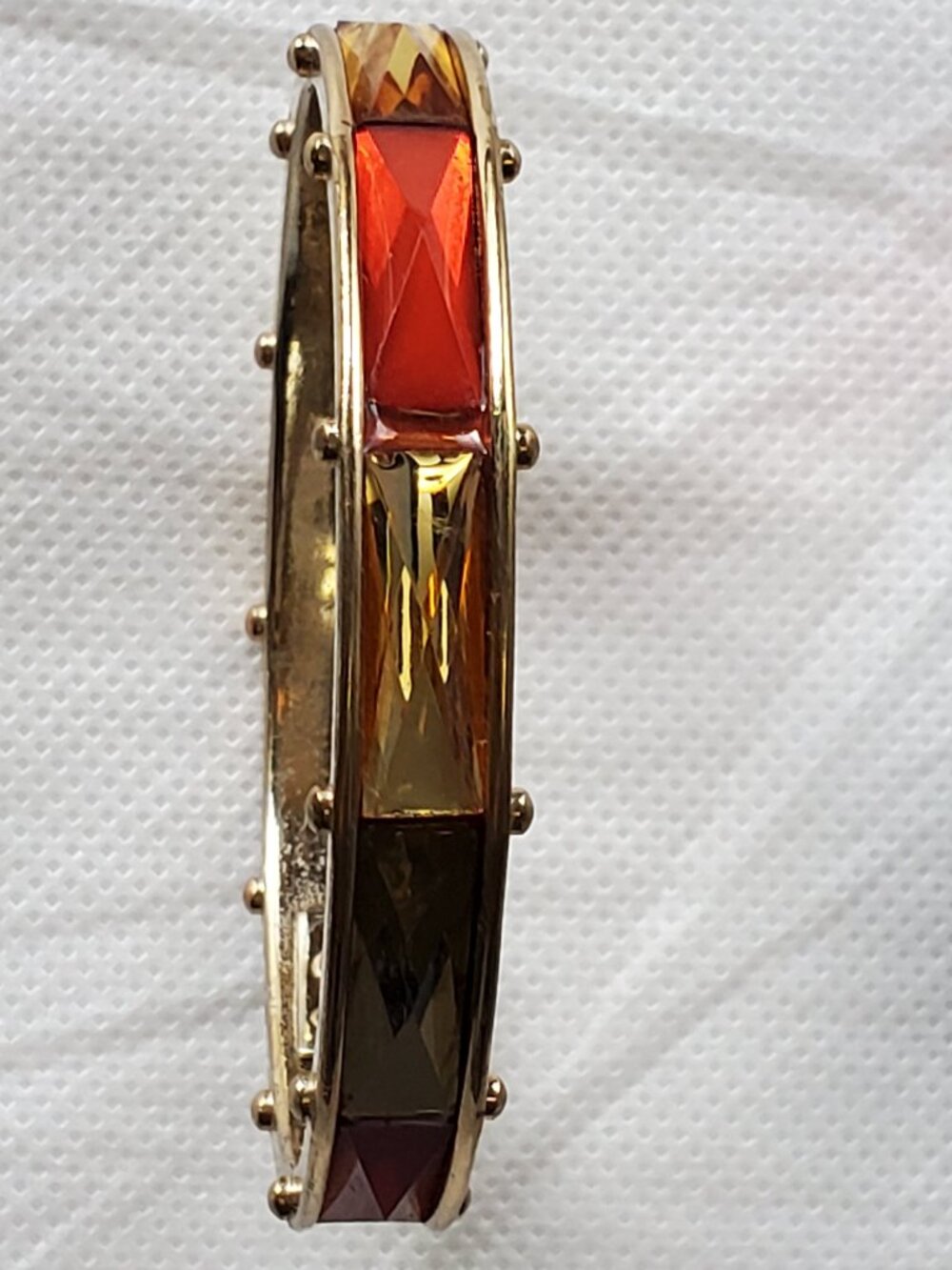Jessica Simpson Retro Orange Yellow Rhinestone Gold Bangle Bracelet